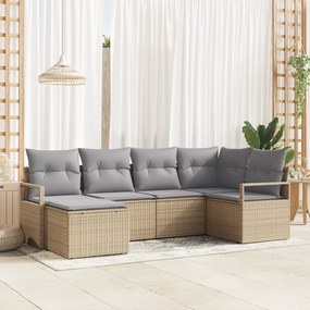 Conjunto de Sofás de Jardim vidaXL 6 Peças com Almofadas Bege Rattan P