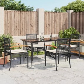 5 pcs conjunto de jantar p/ jardim c/ almofadões vime PE preto