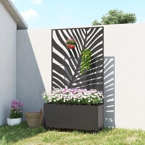 Floreira com treliça, floreira 90 x 30 x 160 cm, com proteção contra olhares curiosos e rodas bloqueáveis, metal, preta