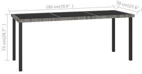 7 pcs conjunto de jantar para jardim vime PE cinzento