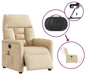 Poltrona de massagens reclinável elétrica microfibra cor creme