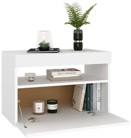 Mesa de cabeceira &amp; LED 2 pcs 60x35x40 cm deriv. madeira branco