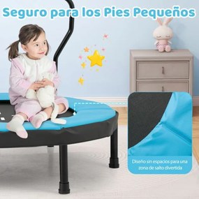 Trampolim infantil 102 cm ou de fitness para interior/exterior com barra em espuma e colchão de segurança para crianças Azul