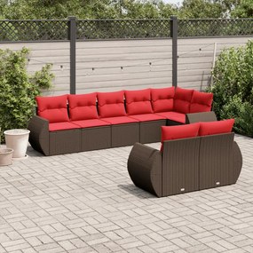 vidaXL 8 pcs conjunto sofás de jardim c/ almofadões vime PE castanho