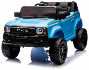 Jipe elétrico para crianças Toyota Landcruiser 12V controlo remoto de 2,4 GHz, entrada USB/AUX, Bluetooth, suspensão, bateria de lítio, luzes LED Azul