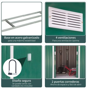 Abrigo de Jardim Metálico Modello Verde Plus – 213x130x185 cm, 2 Porta