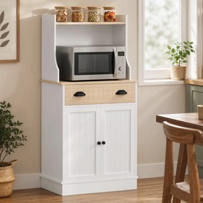 Armário de cozinha para micro-ondas com espaço aberto, 1 gaveta e armário de 2 portas, 61 x 35 x 125,4 cm, em branco e cor carvalho