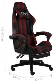Cadeira corrida c/ apoio pés couro artif. preto/vermelho tinto
