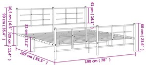 Estrutura de cama com cabeceira e pés 193x203 cm metal preto