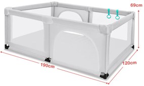 Parque infantil Centro de atividades portátil e seguro para crianças com cerca de malha respirável e fecho 120 x 190 x 69 cm cinza claro