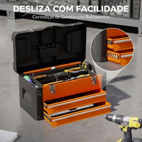 Mala de Ferramentas Resistente com 2 Gavetas e Asa de Transporte, Laranja