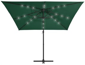 Guarda-sol cantilever c/ luzes LED e poste aço 250x250 cm verde