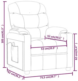 Poltrona de massagens reclinável tecido castanho