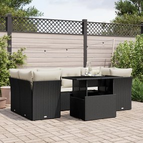 vidaXL 7 pcs conjunto de sofás p/ jardim c/ almofadões vime PE preto