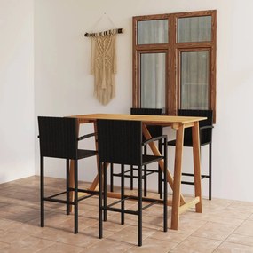 vidaXL 5 pcs conjunto de bar para jardim preto