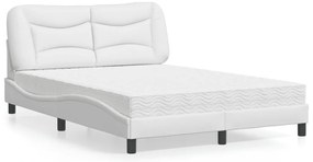 Cama com colchão 140x190 cm couro artificial branco