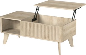 HOMCOM Mesa de Centro Elevável, Compartimento Oculto, 2 Prateleiras Abertas, Bordas Arredondadas, Estilo Mid-Century, 100x48x41cm, Carvalho | Aosom Portugal