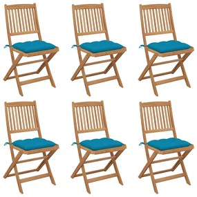 vidaXL Cadeiras de jardim dobráveis c/ almofadões 6 pcs acácia maciça