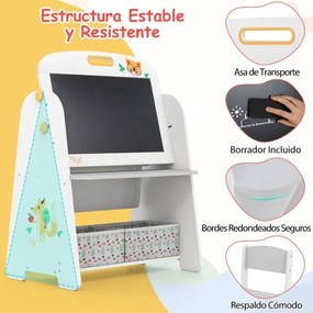 Conjunto de mesa e cadeira para crianças com quadro branco magnético e Quadro de giz Branco e cinza