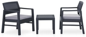 3 pcs conjunto lounge de jardim c/ almofadões plástico cinzento