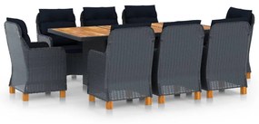 vidaXL 9 pcs conj. jantar exterior c/ almofadões vime PE cinza-escuro