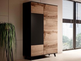 Roupeiro Luelia 113, Carvalho wotan, Preto, 182x90x55cm, 67 kg, Portas para roupeiro: Com dobradiças