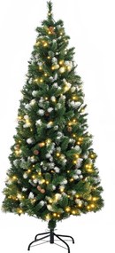 Árvore de Natal artificial iluminada com 703 ramos, 250 LED, 30 pinhas, base dobrável, altura 180 cm, Ø 80 cm, verde