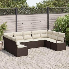 vidaXL Conjunto de Sofás para o Jardim de 9 Peças com Almofadas de Rattan e Poliéster Castanho