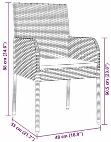 Conjunto de Jantar de Jardim de 5 Peças com Almofadas Cinza em Rattan
