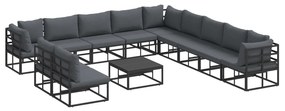 vidaXL Conjunto de Sofá de Jardim com almofada 12 pcs Preto Alumínio