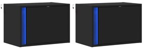 Mesas de cabeceira de parede com luzes LED 2 pcs preto