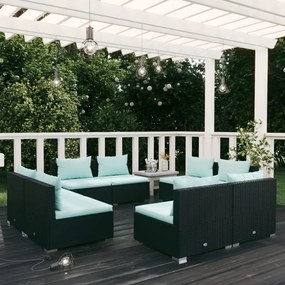 vidaXL 8 pcs conjunto lounge de jardim c/ almofadões vime PE preto