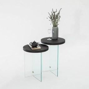 Conjunto de Mesas de Café Serenity – Antracite e Transparente – 35x51