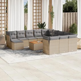 13 pcs conj. sofás jardim c/ almofadões vime PE bege misturado