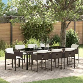 vidaXL Conjunto de Jantar de Jardim de 9 Peças com Almofadas, Rattan Sintético Marrom