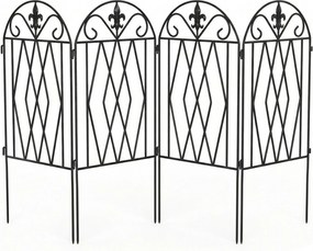 Outsunny Conjunto de 4 Cercas de Jardim Metálicas 125x56 cm com Design Arqueado Resistentes e Fáceis de Instalar para Pátio Relvado Preto | Aosom Portugal