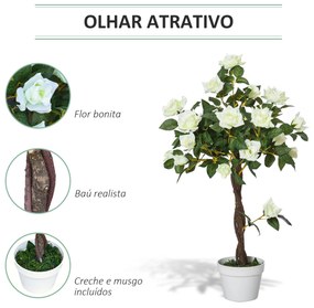 Planta artificial de 90 cm Rosa branca realista com 21 flores e 350 folhas Pote de cimento incluído para interior e exterior