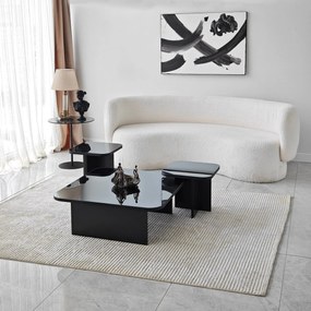 Conjunto de Mesas de Centro Jazz – Preto e Fumê – 80x30x80 cm, 40x35x4