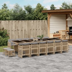 vidaXL 11 pcs conj. jantar jardim c/ almofadões vime PE bege misturado