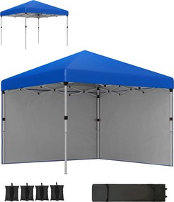 Outsunny Tenda Dobrável Pop-up 3x3 m Tenda de Jardim com 2 Paredes Laterais Anti-UV Altura Ajustável em 3 Níveis e Bolsa de Transporte Azul | AOSOM Portugal
