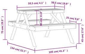 Mesa de piquenique 105x134x75 cm pinho maciço castanho-mel