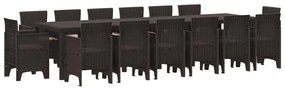 vidaXL Conjunto de Jantar para Jardim 15 pcs Castanho Rattan Polt