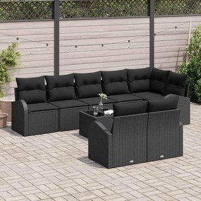 Conjunto de Sofá de Jardim de 9 Peças da com Almofadas Beges e Rattan