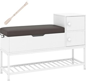 Banco para entrada para sapatos 100 x 30 x 68 cm com caixa rebatível e 2 portas Almofada de assento Branco