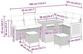 Conjunto de Sofá de Jardim vidaXL 9 Peças com Almofadas Cinza Rattan A