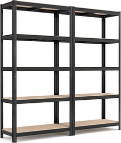 Conjunto de 2 estantes de arrumação garagem, escritório, arrumos 180 x 90 x 40 cm Preto