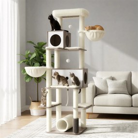 Arranhador para gatos de vários andares com cavernas 60 x 60 x 197 cm bege