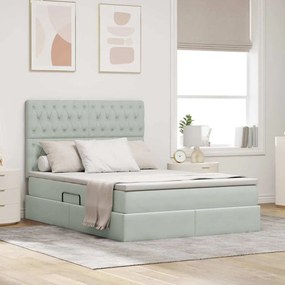 vidaXL Cama com arrumação e LED Cinzento-claro 140 x 200 cm Veludo