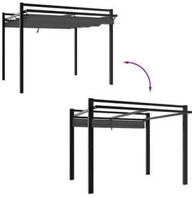 Gazebo de jardim com teto retrátil 3x3 m alumínio antracite