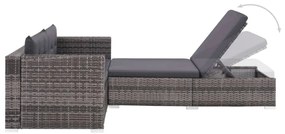 3 pcs conjunto lounge de jardim c/ almofadões vime PE cinzento
